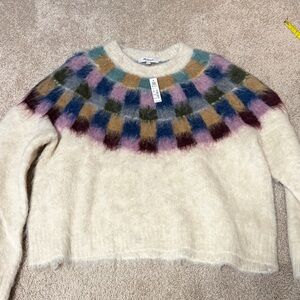 Madewell Cream Sweater with Multicolor Pattern